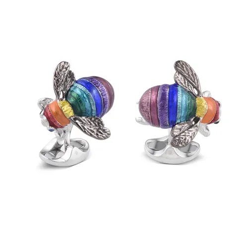 Deakin & Francis Cufflinks Limited Edition Sterling Silver Rainbow Bumble Bee
