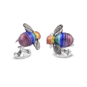 Deakin & Francis Cufflinks Limited Edition Sterling Silver Rainbow Bumble Bee