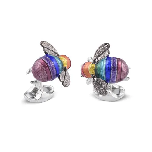 Deakin & Francis Cufflinks Limited Edition Sterling Silver Rainbow Bumble Bee