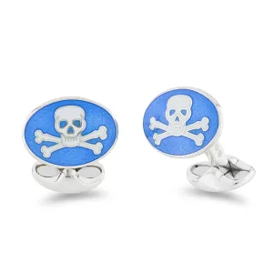 Deakin & Francis Cufflinks Sterling Silver Blue Enamel Skull And Cross Bones