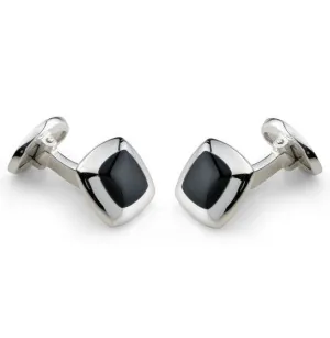 Deakin & Francis Cufflinks Sterling Silver Cushion Onyx Inlay