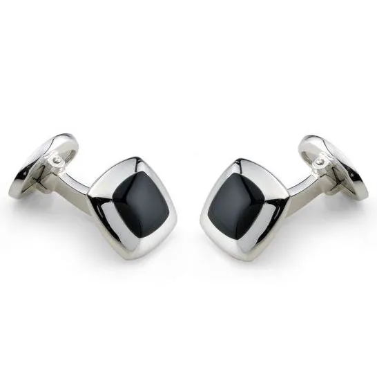 Deakin & Francis Cufflinks Sterling Silver Cushion Onyx Inlay