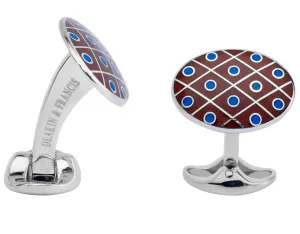 Deakin & Francis Cufflinks Sterling Silver Maroon Red with Royal Blue Spot