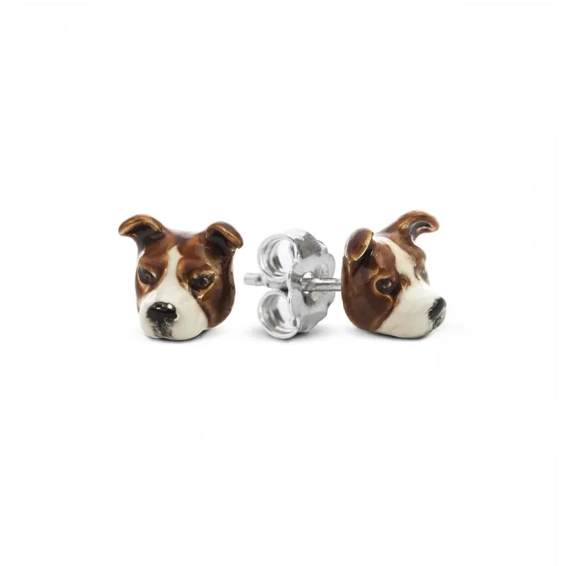 Dog Fever Sterling Silver Enamelled American Staffordshire / Pitbull Muzzle Earrings D