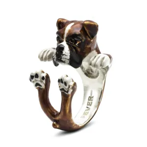 Dog Fever Sterling Silver Enamelled Boxer Hug Ring