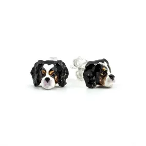 Dog Fever Sterling Silver Enamelled Cavalier King Charles Spaniel Muzzle Earrings D