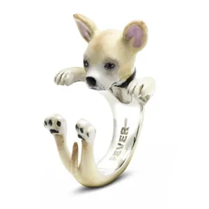 Dog Fever Sterling Silver Enamelled Chihuahua Hug Ring