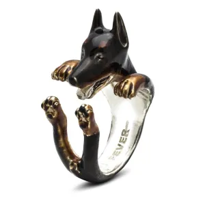 Dog Fever Sterling Silver Enamelled Doberman Hug ring D
