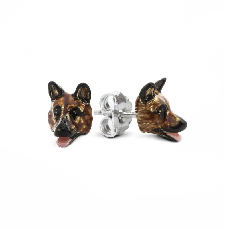 Dog Fever Sterling Silver Enamelled German Shepherd Muzzle Earrings