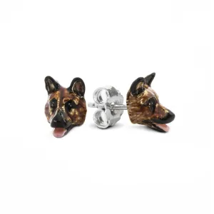 Dog Fever Sterling Silver Enamelled German Shepherd Muzzle Earrings