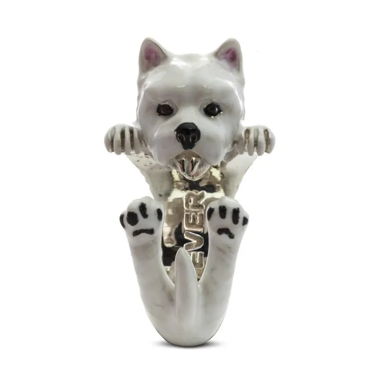 Dog Fever Sterling Silver Enamelled West Highland Terrier Hug Ring