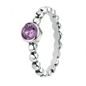 Elements Silver Amethyst CZ With Ball Shank Ring R3457M