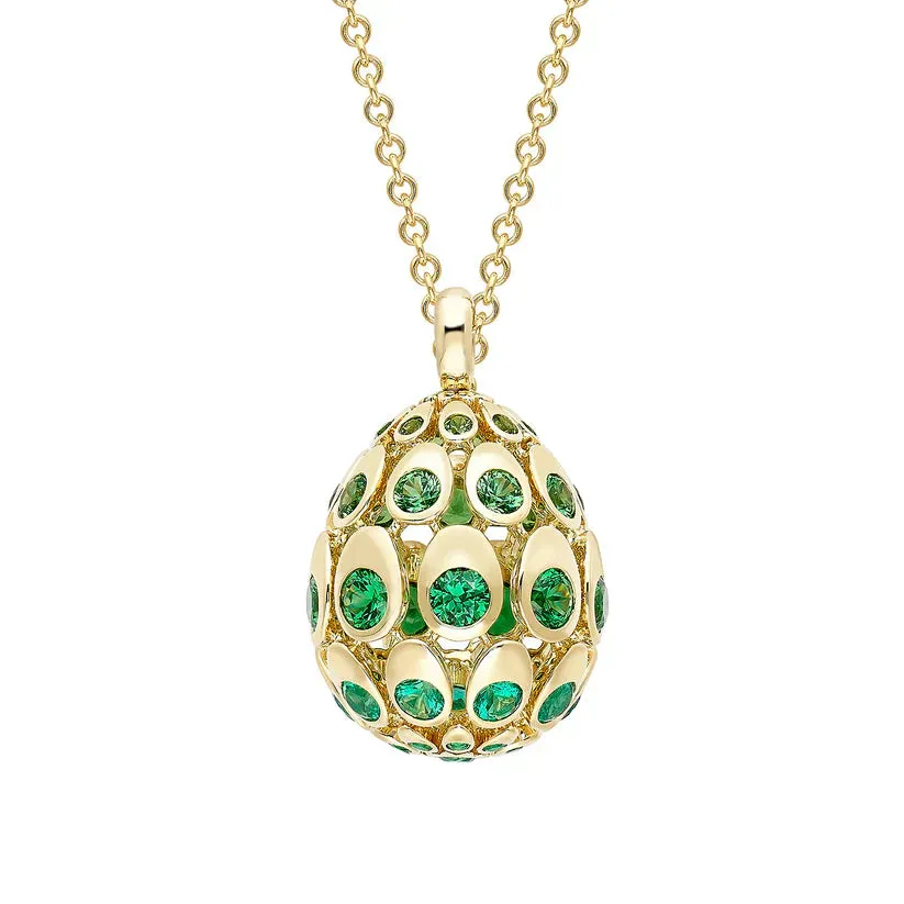 Faberg Cosmic Curve 18ct Yellow Gold Emerald & Tsavorite Egg Pendant