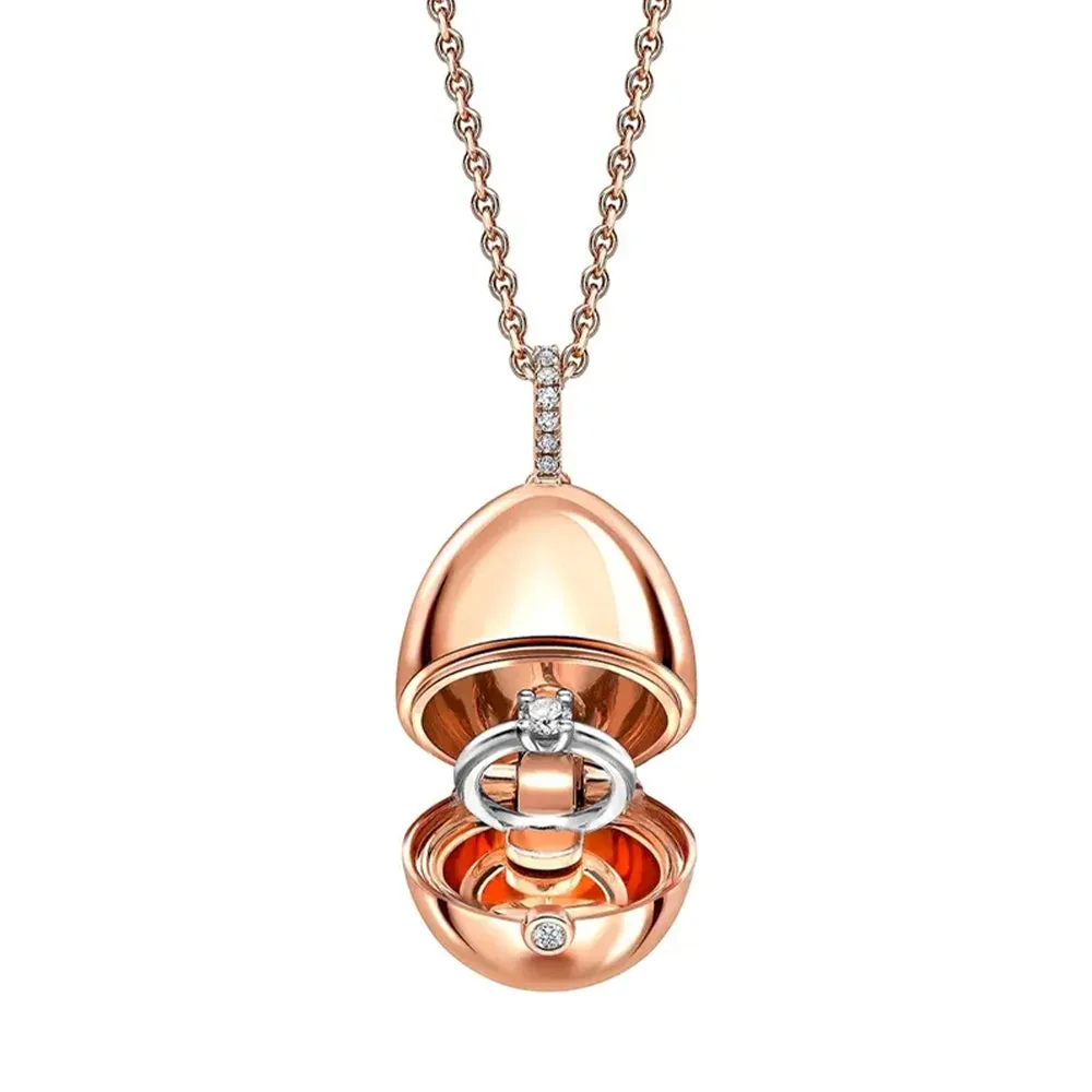 Faberge 18ct Rose Gold Diamond Solitaire Ring Surprise Locket