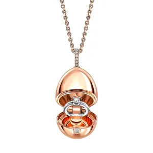 Faberge 18ct Rose Gold Diamond Solitaire Ring Surprise Locket