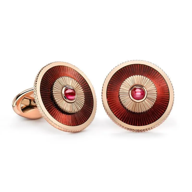 Faberge 18ct Rose Gold Ruby Red Enamel Cufflinks