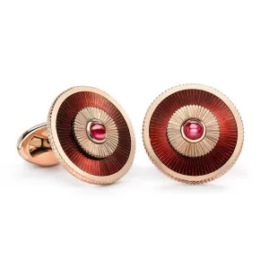 Faberge 18ct Rose Gold Ruby Red Enamel Cufflinks