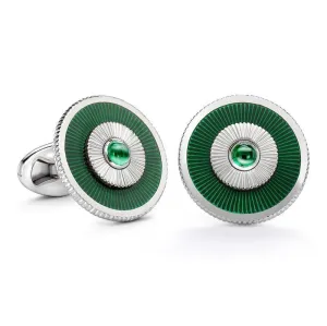 Faberge 18ct White Gold Emerald Green Enamel Cufflinks