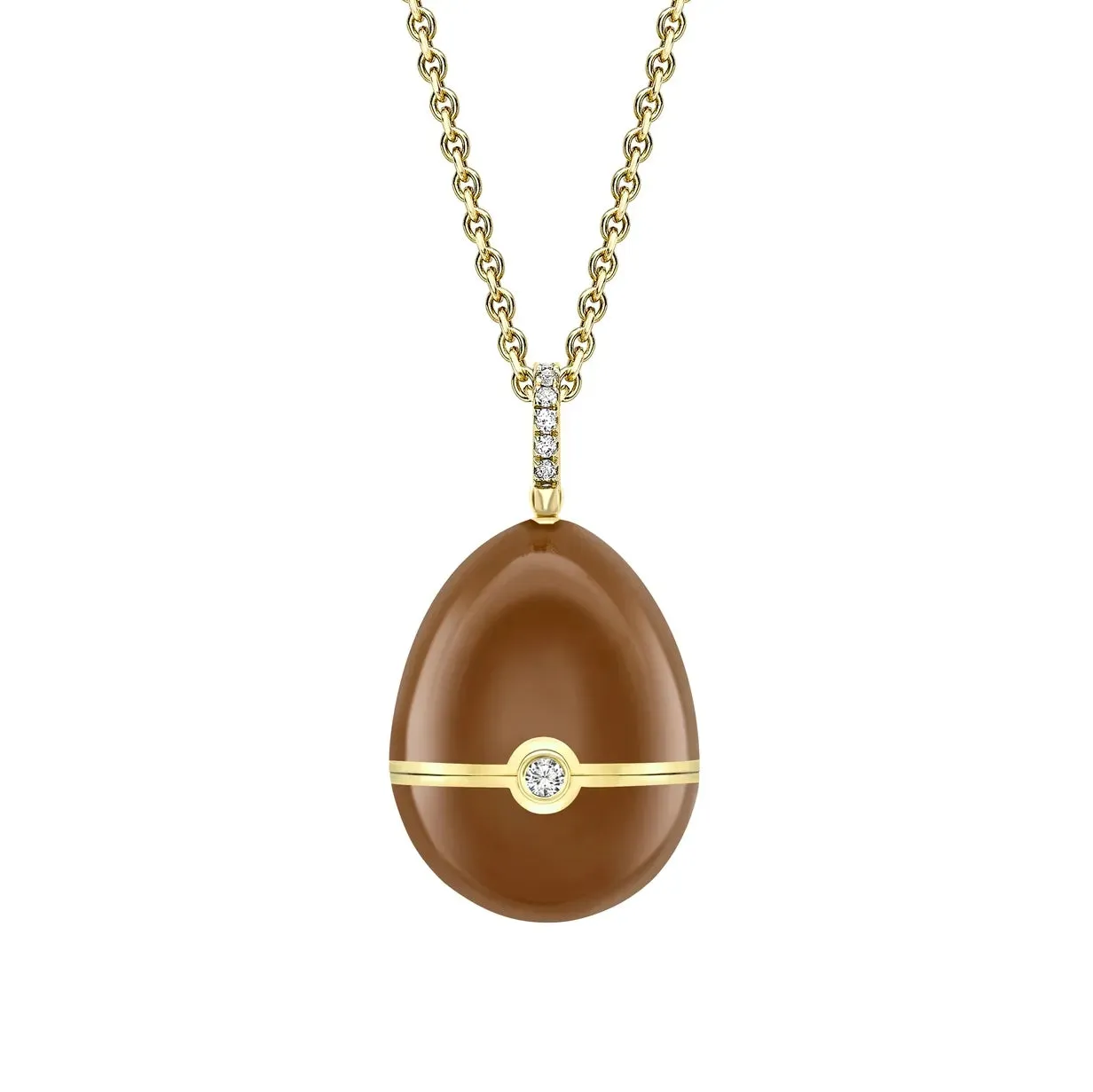 Faberge 18ct Yellow Gold Diamond Brown Lacquer Pumpkin Surprise Locket