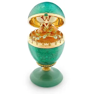 Faberge 18ct Yellow Gold Green Enamel Limited Edition Egg Objet with Twin Flower Surprise