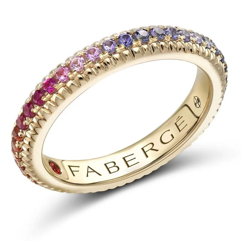 Faberge 18ct Yellow Gold Multi Stone Rainbow Fluted Band Ring