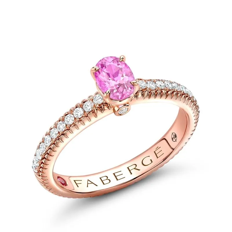 Faberge Colours of Love 18ct Rose Gold Pink Sapphire 0.21ct Diamond Fluted Ring