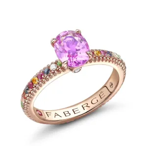 Faberge Colours of Love 18ct Rose Gold Pink Sapphire Multi Gemstone Fluted Ring