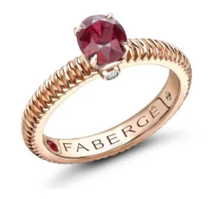 Faberge Colours of Love 18ct Rose Gold Ruby Diamond Fluted Ring