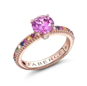 Faberge Colours of Love 18ct Rose Gold Sapphire Multi Gemstone Fluted Ring
