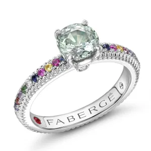 Faberge Colours of Love 18ct White Gold Green Sapphire Mixed Gemstone Fluted Ring