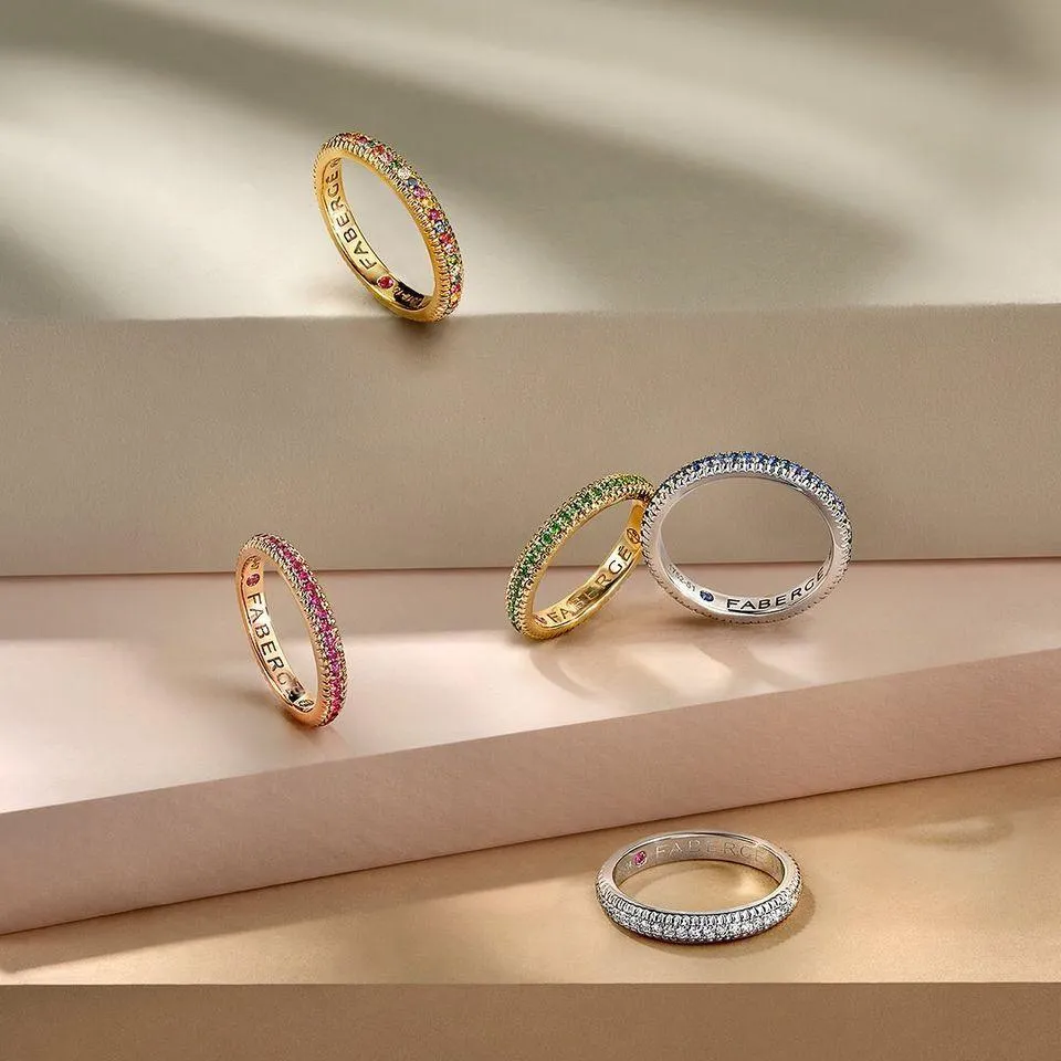 Faberge Colours of Love 18ct White Gold Sapphire Fluted Band Ring