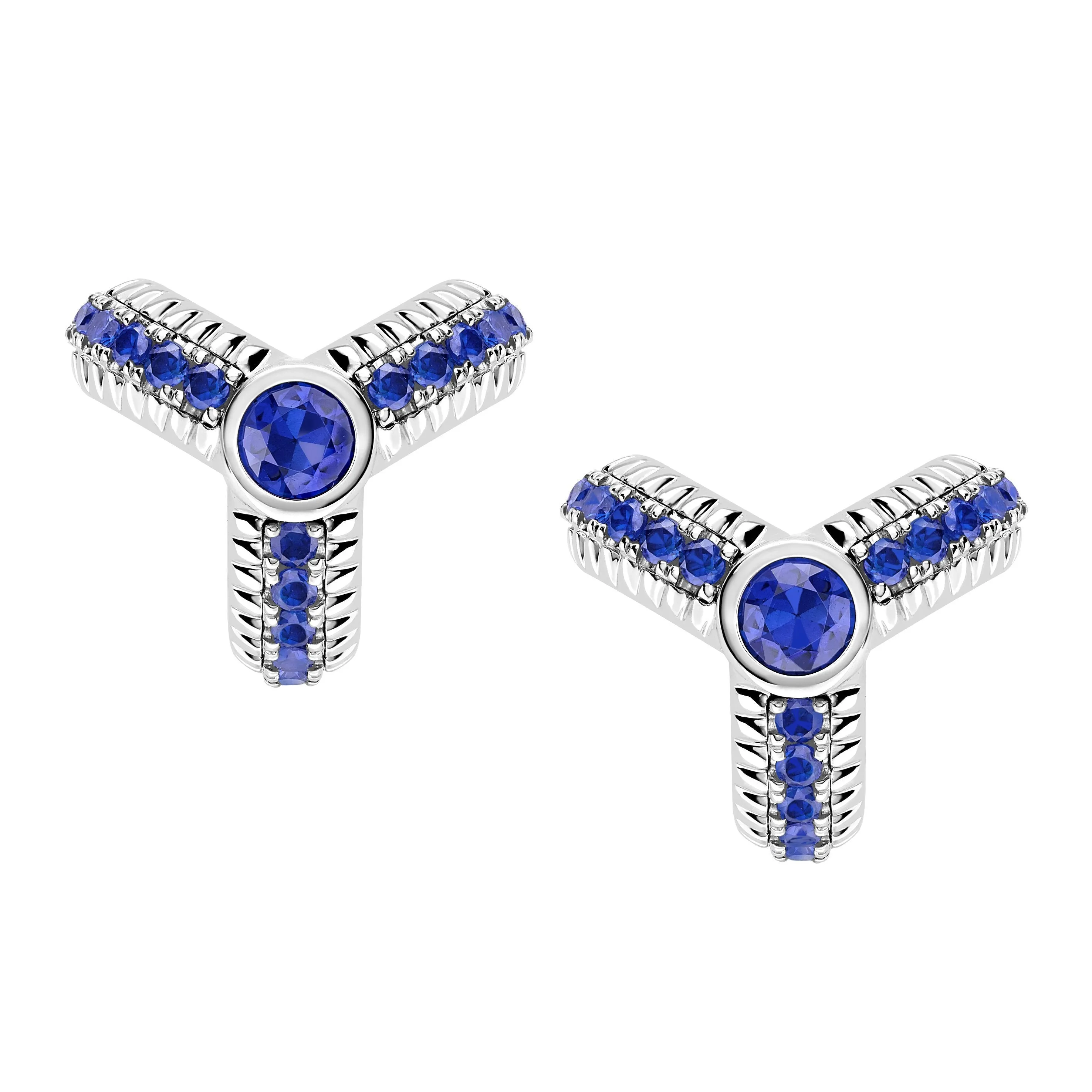 Faberge Colours of Love 18ct White Gold Sapphire Fluted Trio Earrings