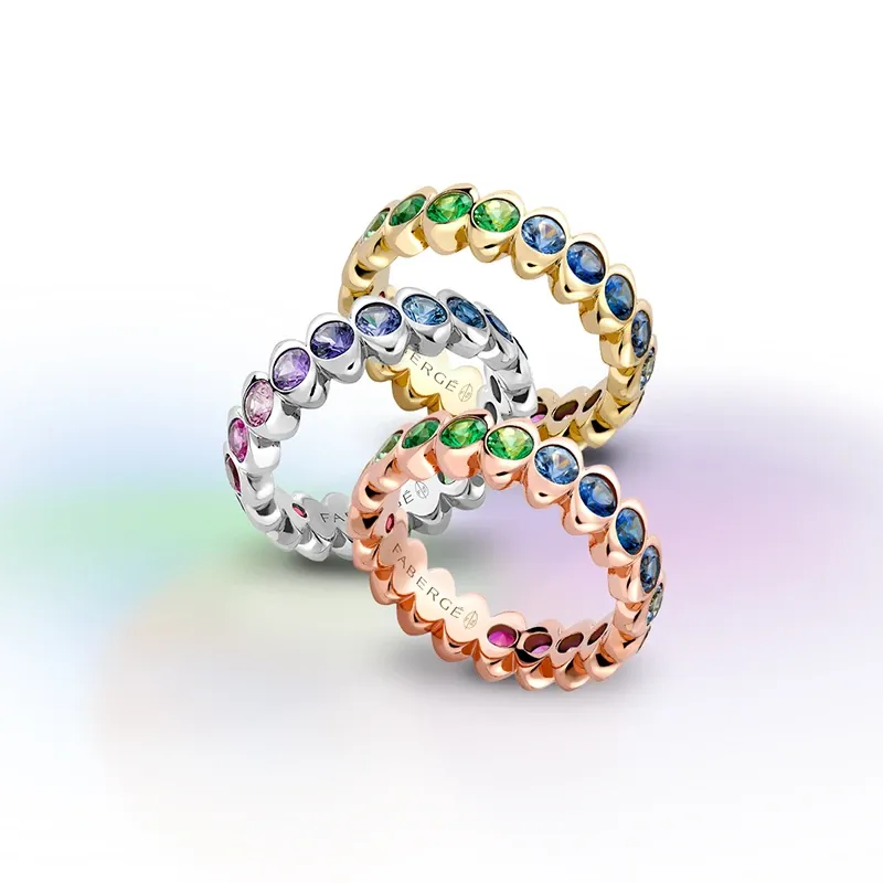 Faberge Colours of Love Cosmic Curve 18ct Rose Gold Rainbow Gemstone Eternity Ring