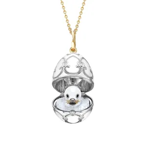Faberge Heritage 18ct Gold White Enamel Locket with Seal Surprise