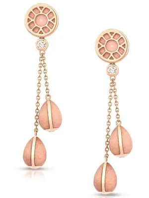 Faberge Heritage 18ct Rose Gold Diamond Enamel Drop Earrings