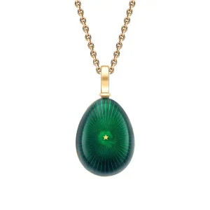 Faberge Heritage 18ct Yellow Gold & Green Enamel Star Burst Egg Pendant