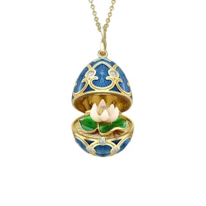 Faberge Heritage 18ct Yellow Gold Diamond Guilloch Enamel Waterlily Surprise Locket