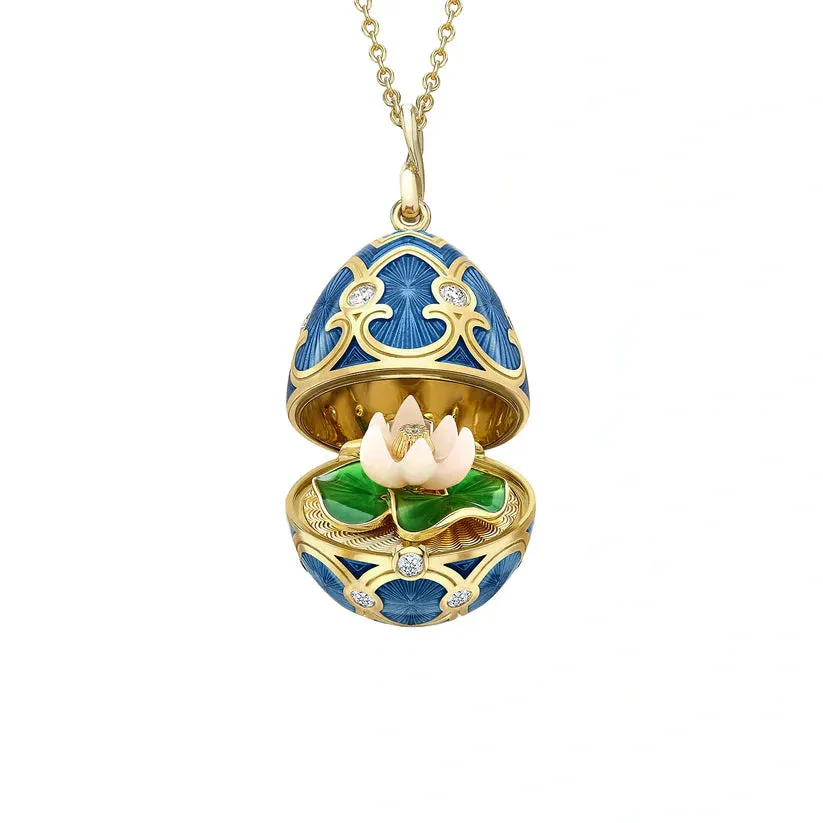 Faberge Heritage 18ct Yellow Gold Diamond Guilloch Enamel Waterlily Surprise Locket