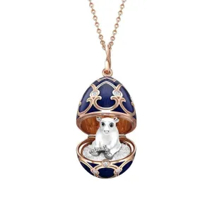 Faberge Heritage Rose Gold Dark Blue Locket with Polar Bear Surprise