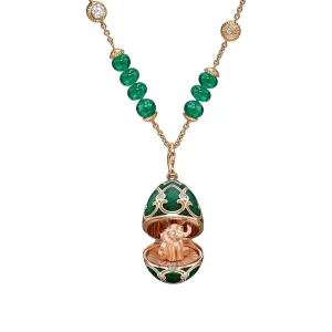 Faberge Heritage Rose Gold Emerald Diamond Transformable Necklace with Elephant Surprise