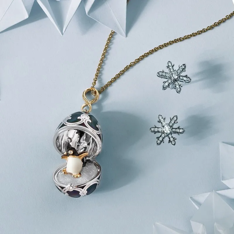 Faberge Heritage White and Yellow Gold Black Enamel Locket with Penguin Surprise