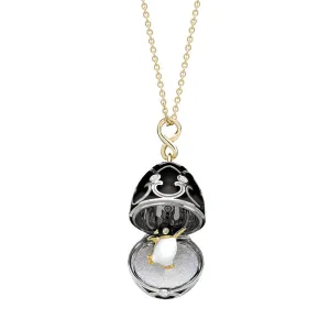 Faberge Heritage White and Yellow Gold Black Enamel Locket with Penguin Surprise