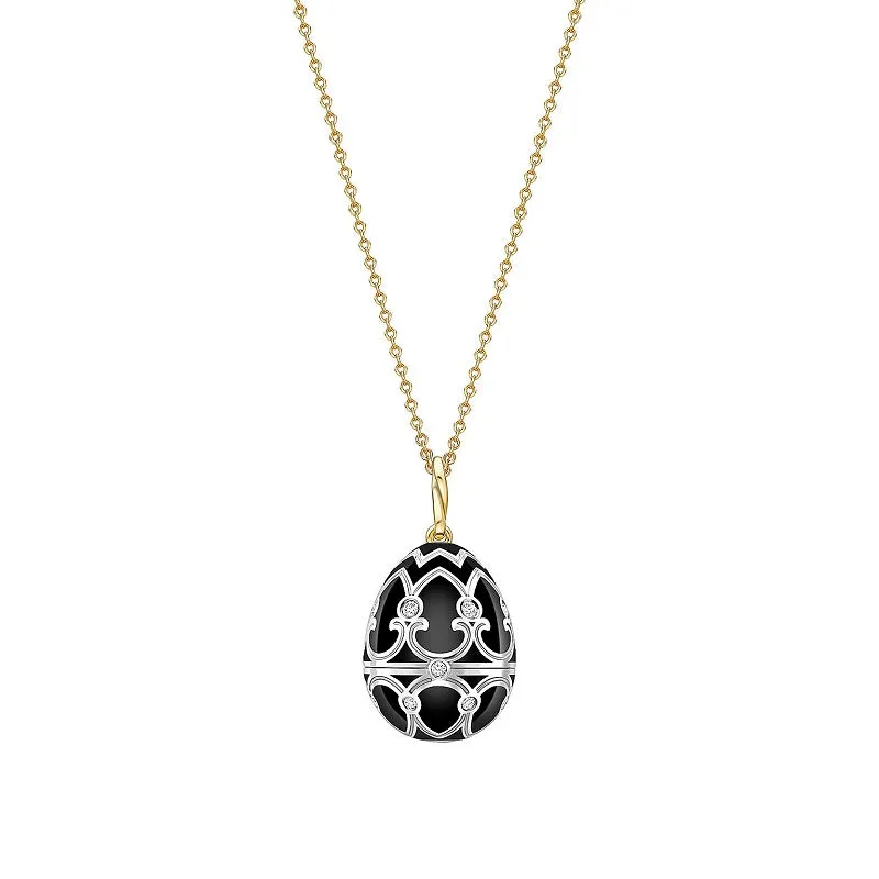 Faberge Heritage White and Yellow Gold Black Enamel Locket with Penguin Surprise