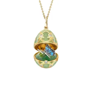 Faberge Heritage Yellow & White Gold Diamond & Green Guilloch Enamel Butterfly Surprise Locket