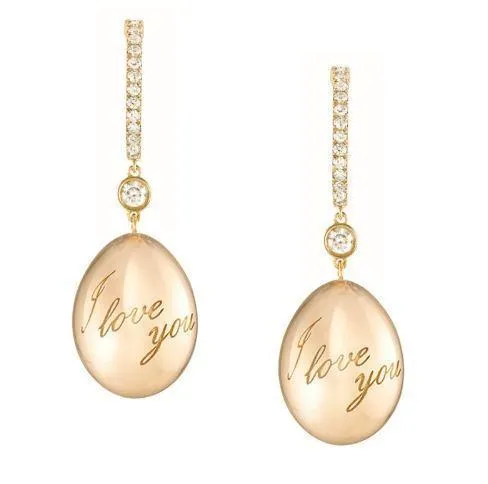 Faberge Imperial 18ct Yellow Gold Diamond Simple I Love You Earrings
