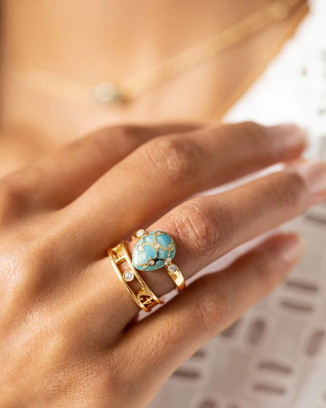 Faberge Palais Tsarskoye Selo 18ct Yellow Gold Turquoise Ring
