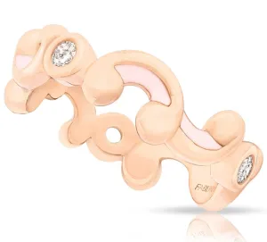 Faberge Rococo 18ct Rose Gold Diamond Pink Enamel Thin Ring D
