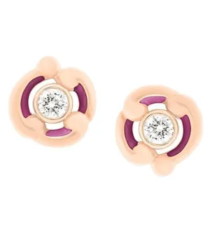 Faberge Rococo 18ct Rose Gold Diamond Purple Enamel Stud Earrings