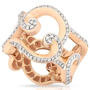 Faberge Rococo 18ct Rose Gold Pave Diamond Wide Ring D