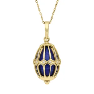 Faberge Victor Mayer 18ct Yellow Gold Diamond Blue Enamel Cage Necklace